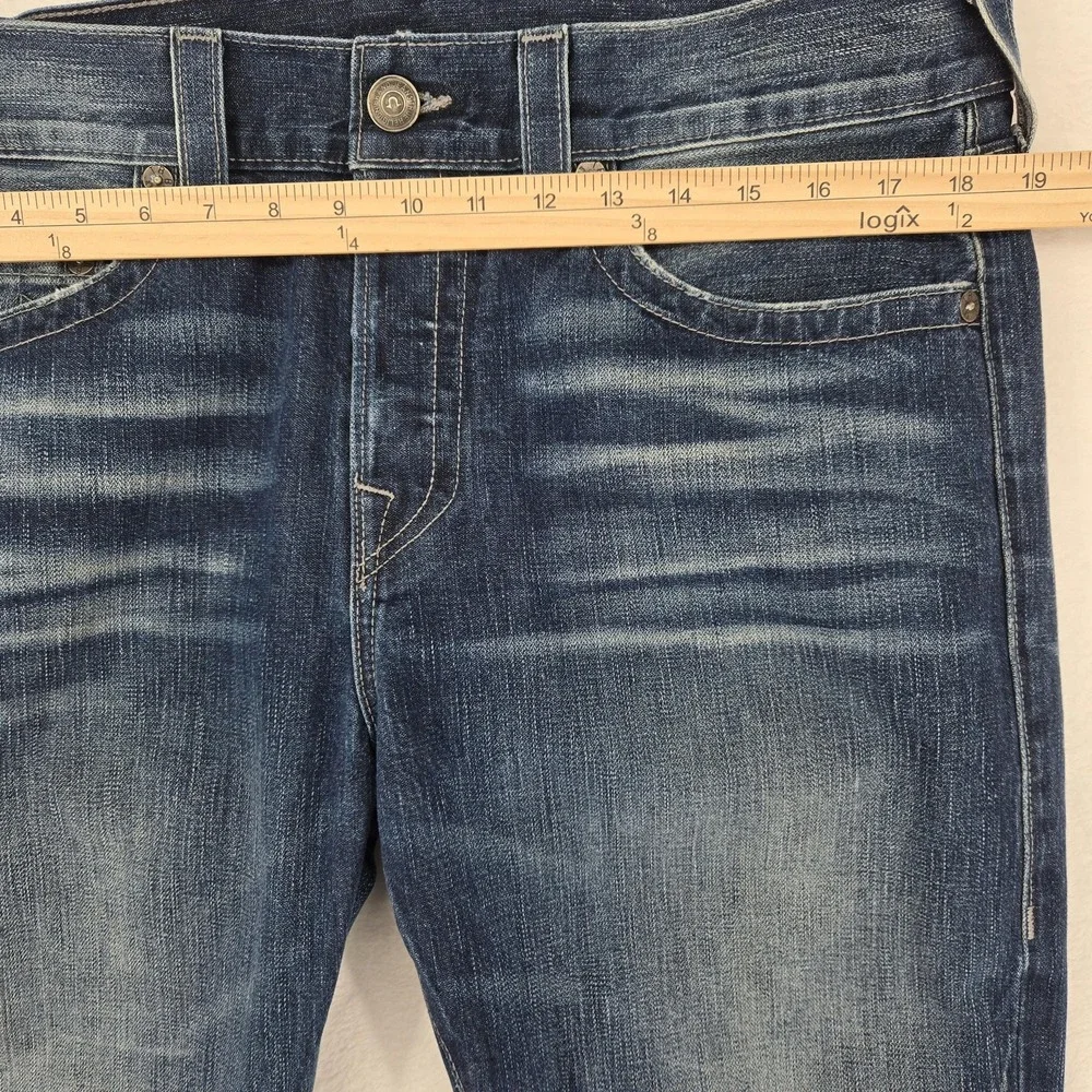 True Religion Jeans Mens 34 Blue Rocco Relaxed Skinny Distressed Denim USA
